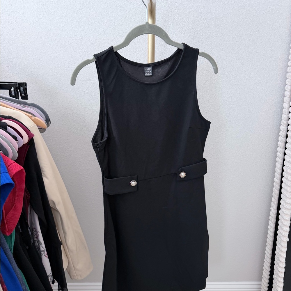 SHEIN Black Mini Dress with Button Detail